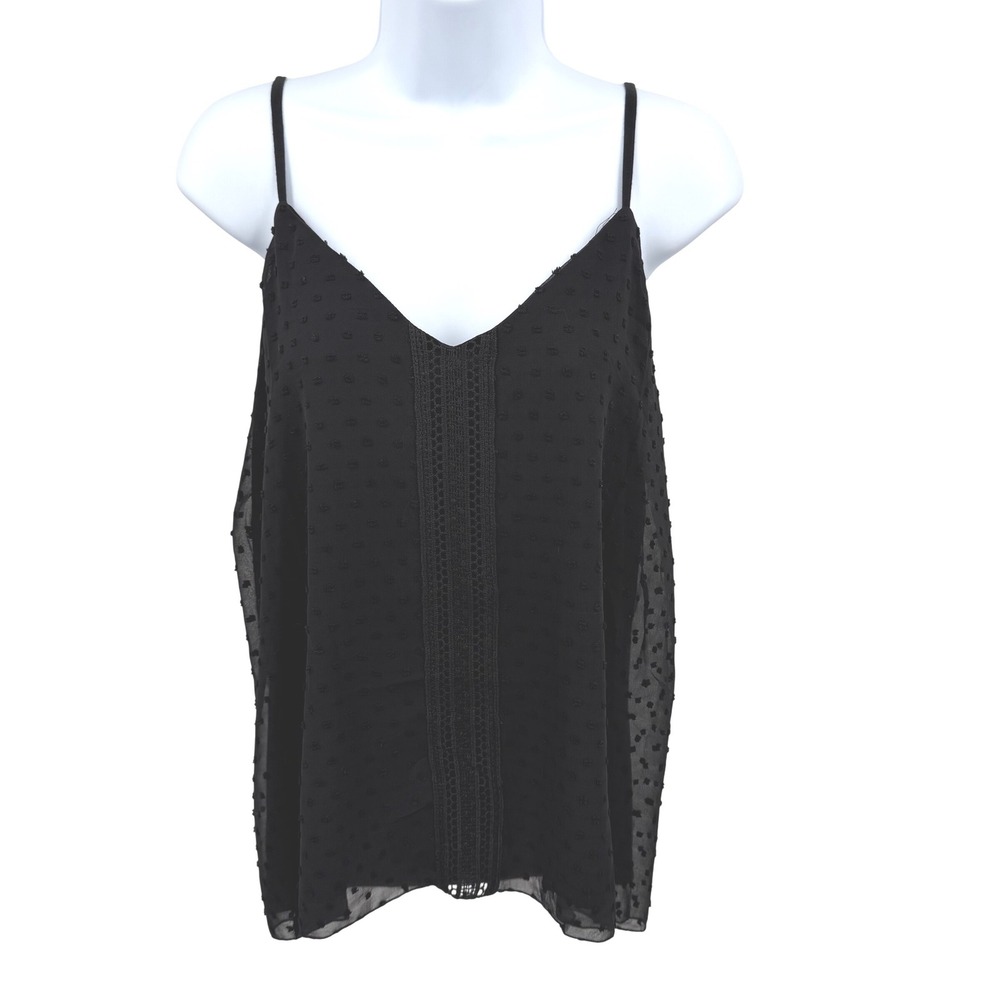 Y2K Black Swiss Dot Crochet Lace Inset Camisole Tank Top Layering Whimsigoth